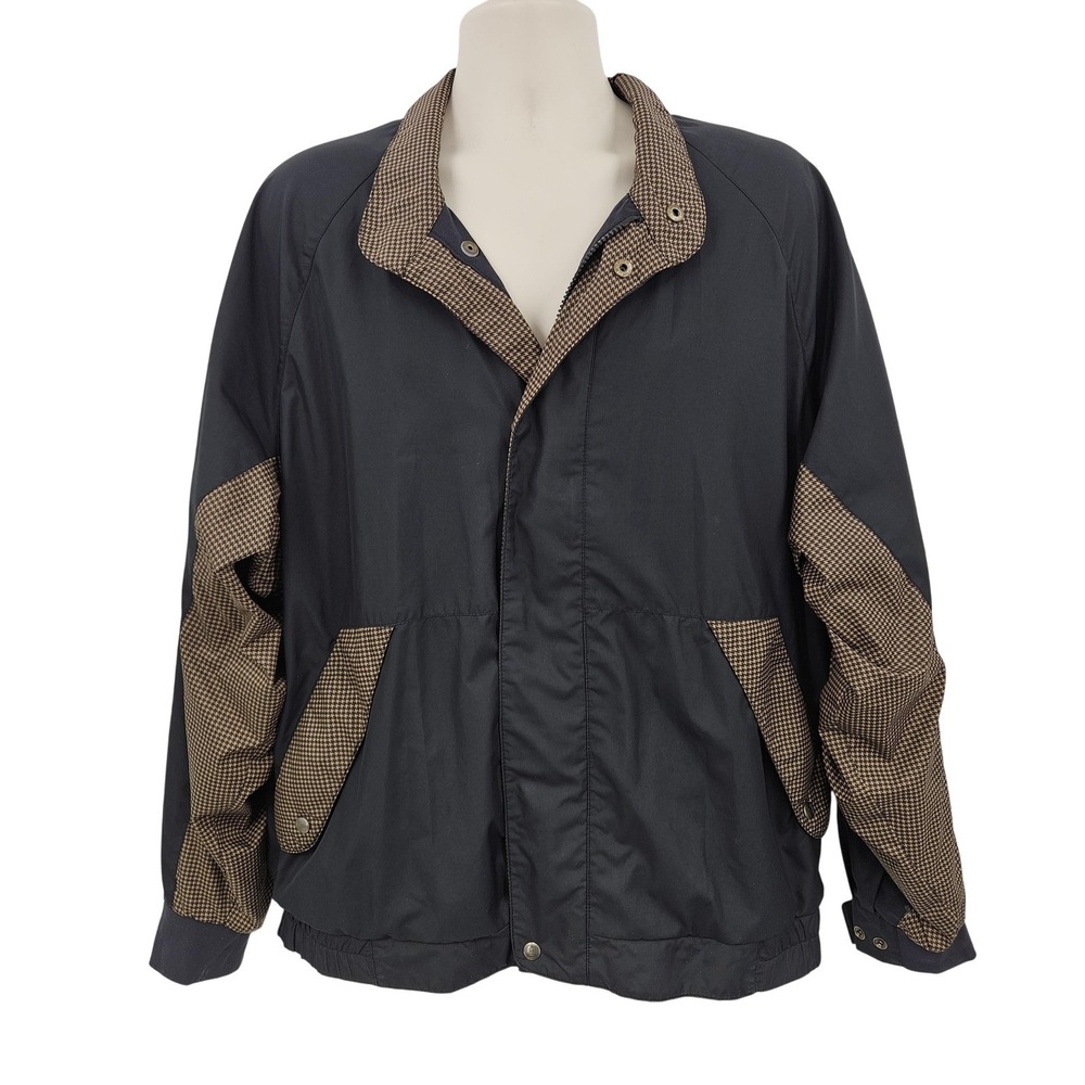 FootJoy DryJoys Jacket Men L Black Brown Houndstooth Golf Rain Windbreaker Prep